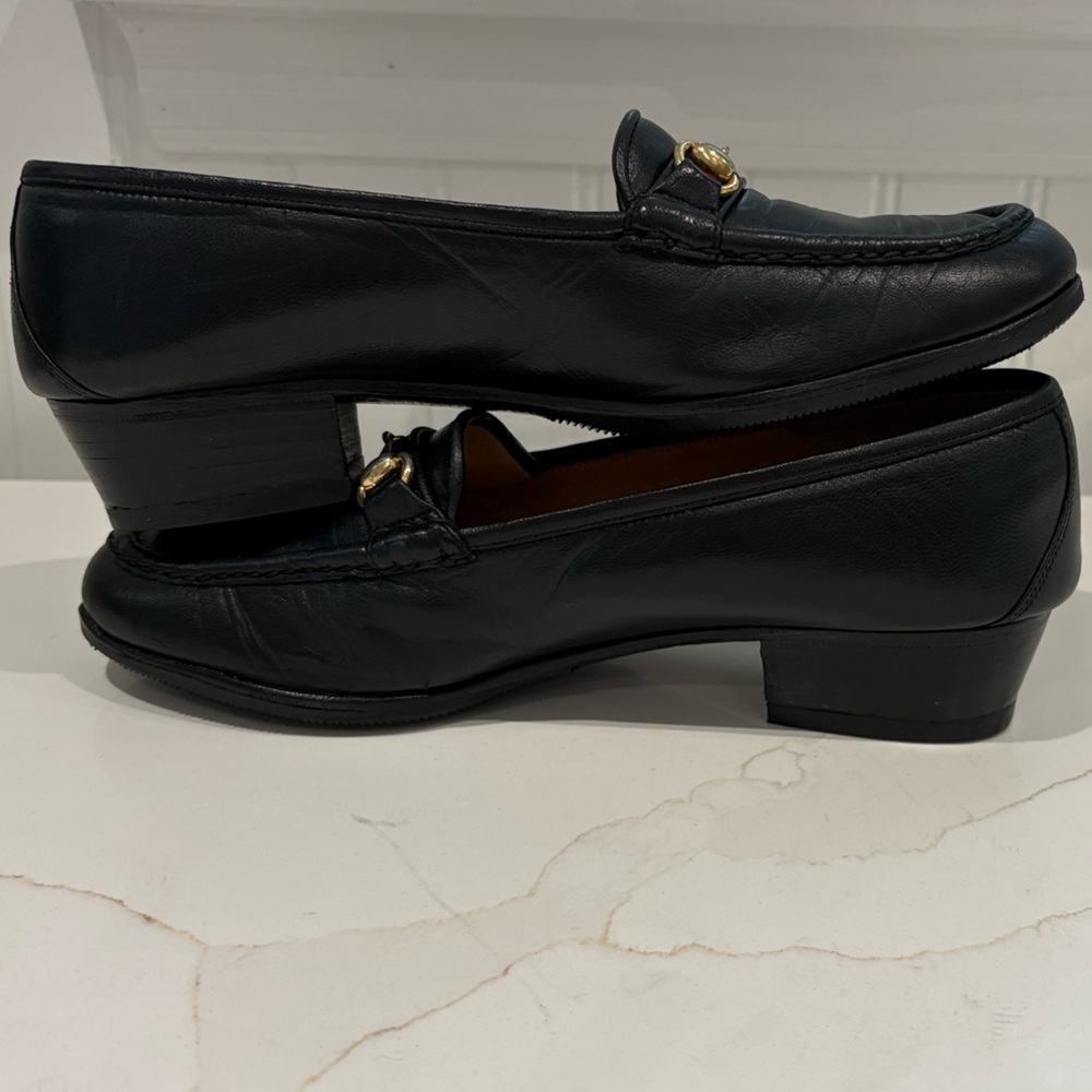 Vintage Gucci Navy Horsebit Loafers
